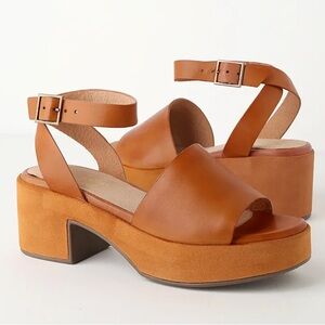 Seychelles calming influence tan leather platform heels